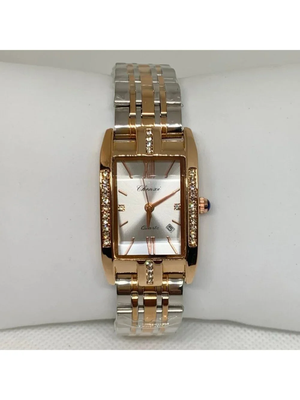 Chenxi women’s gold silver tone date watch rhinestones 23mm up to 8” running